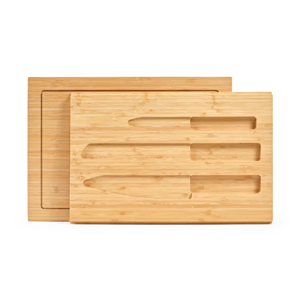 kit churrasco personalizado com 2 de tábuas em bambu com 3 facas inclusas